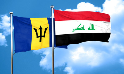 Barbados flag with Iraq flag, 3D rendering