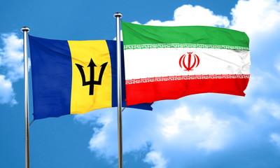 Barbados flag with Iran flag, 3D rendering