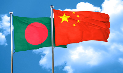 Bangladesh flag with China flag, 3D rendering
