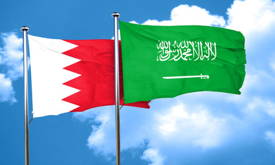 Bahrain flag with Saudi Arabia flag, 3D rendering