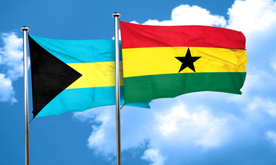 Bahamas flag with Ghana flag, 3D rendering