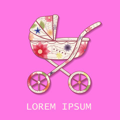 Background with pink baby carriage colorful
