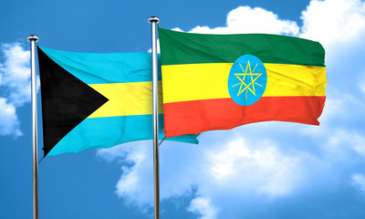 Bahamas flag with Ethiopia flag, 3D rendering