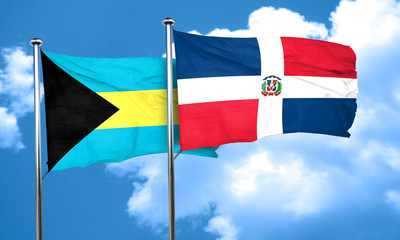 Bahamas flag with Dominican Republic flag, 3D rendering
