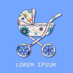Background with blue baby carriage colorful