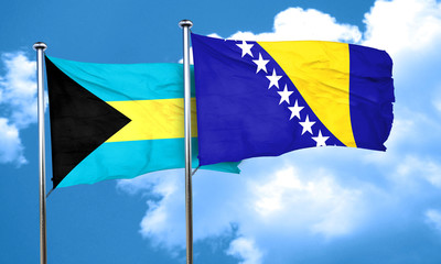 Bahamas flag with Bosnia and Herzegovina flag, 3D rendering
