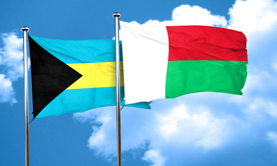 Bahamas flag with Madagascar flag, 3D rendering