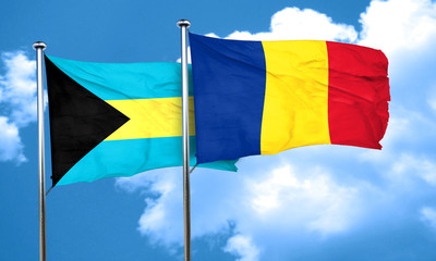 Bahamas flag with Romania flag, 3D rendering