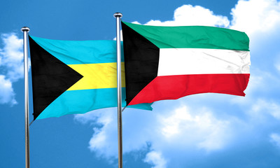 Bahamas flag with Kuwait flag, 3D rendering