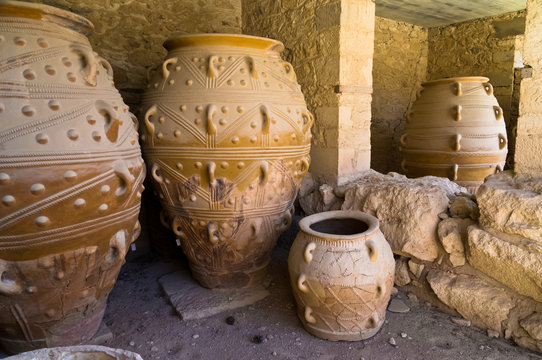 The magazines for food and wine for the minoan royal court at the palace of Knossos, island of Crete, Greece