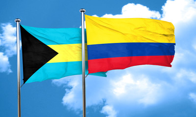 Bahamas flag with Colombia flag, 3D rendering