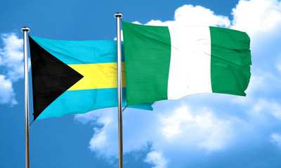 Bahamas flag with Nigeria flag, 3D rendering