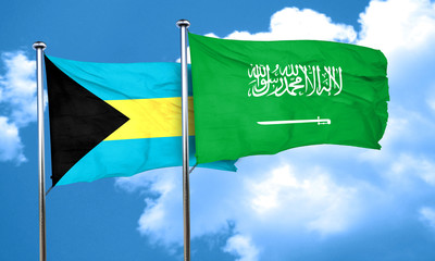 Bahamas flag with Saudi Arabia flag, 3D rendering