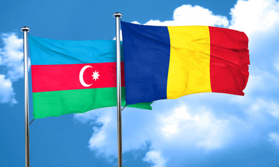 Azerbaijan flag with Romania flag, 3D rendering