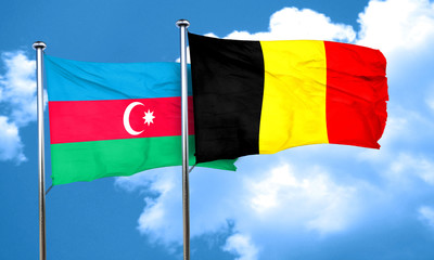 Azerbaijan flag with Belgium flag, 3D rendering