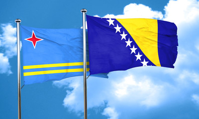 aruba flag with Bosnia and Herzegovina flag, 3D rendering