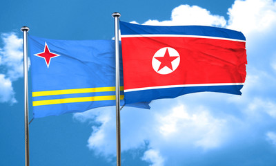 aruba flag with North Korea flag, 3D rendering