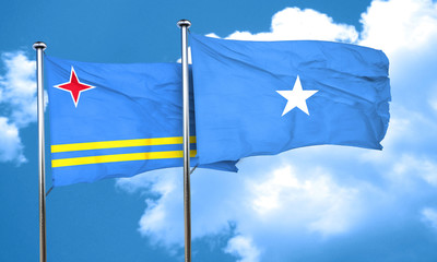 aruba flag with Somalia flag, 3D rendering