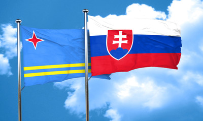 aruba flag with Slovakia flag, 3D rendering