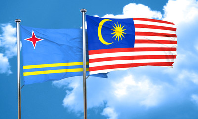 aruba flag with Malaysia flag, 3D rendering