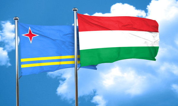 aruba flag with Hungary flag, 3D rendering