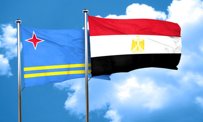aruba flag with egypt flag, 3D rendering