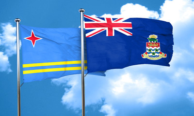 aruba flag with Cayman islands flag, 3D rendering