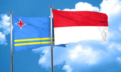 aruba flag with Indonesia flag, 3D rendering
