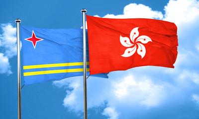 aruba flag with Hong Kong flag, 3D rendering