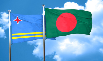 aruba flag with Bangladesh flag, 3D rendering