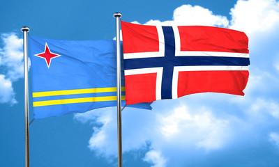 aruba flag with Norway flag, 3D rendering