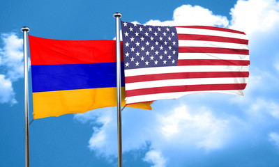 Armenia flag with American flag, 3D rendering