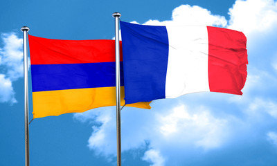 Armenia flag with France flag, 3D rendering