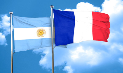 Argentina flag with France flag, 3D rendering