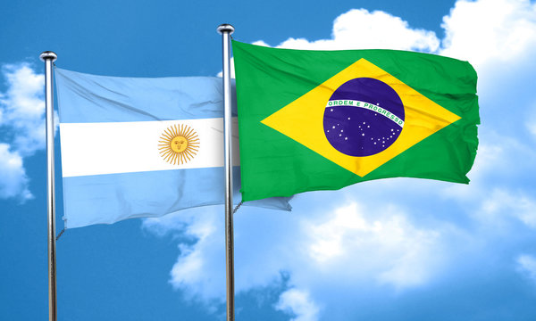 Argentina Flag With Brazil Flag, 3D Rendering