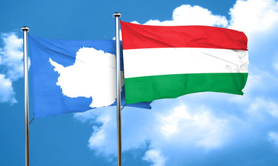 antarctica flag with Hungary flag, 3D rendering