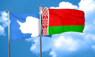 antarctica flag with Belarus flag, 3D rendering