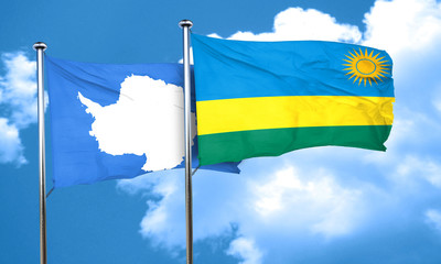 antarctica flag with rwanda flag, 3D rendering