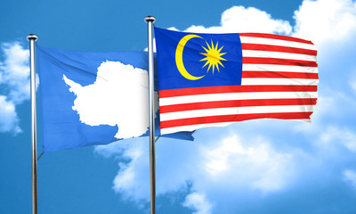 antarctica flag with Malaysia flag, 3D rendering