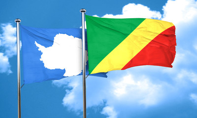 antarctica flag with congo flag, 3D rendering