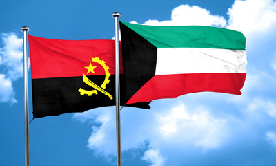 Angola flag with Kuwait flag, 3D rendering