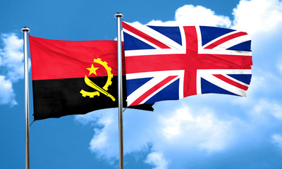 Angola flag with Great Britain flag, 3D rendering