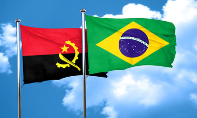Angola flag with Brazil flag, 3D rendering