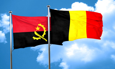 Angola flag with Belgium flag, 3D rendering
