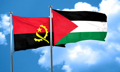 Angola flag with Palestine flag, 3D rendering