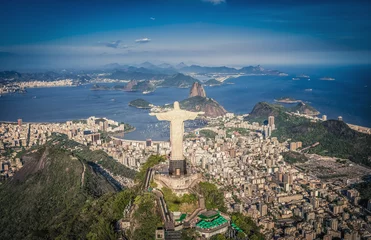 Photo sur Plexiglas Rio de Janeiro Panorama aérien de la baie de Botafogo et du mont du Pain de Sucre, Rio de Janeiro