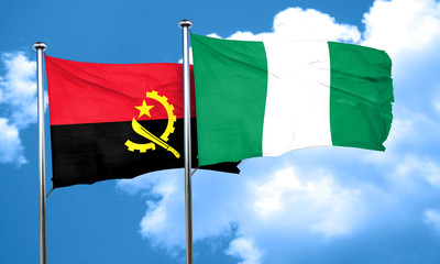 Angola flag with Nigeria flag, 3D rendering