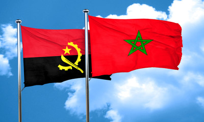 Angola flag with Morocco flag, 3D rendering