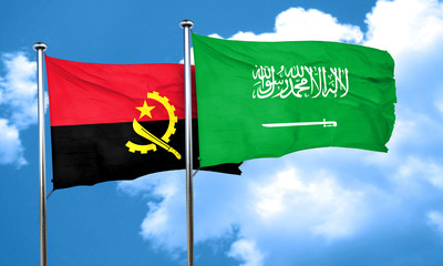 Angola flag with Saudi Arabia flag, 3D rendering