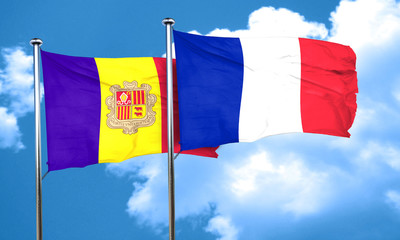 Andorra flag with France flag, 3D rendering